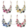 2015 Latest Design Necklace Handcrafted Gold Colorful Flower Chain Necklace For Girls/Women